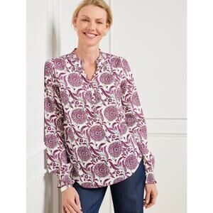 Talbots Chrysanthemum Trellis Ruffle Trim Popover Boho Tunic Womens M Floral